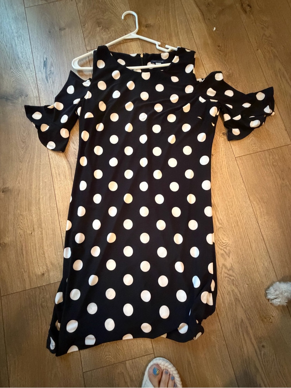Tommy Hilfiger Black & White Polka Dot Cold-Shoulder Mini Dress